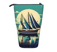 LKHVGY Secenry - Astuccio telescopico con Babbo Natale e neve, portapenne, astuccio retrattile, Barca a vela Nave Paesaggio, Taglia unica, Astuccio telescopico