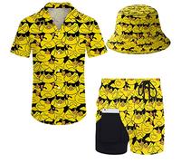 LKHVGY Tuta hawaiana da uomo, 2 pezzi, camicia con bottoni e pantaloncini a compressione, set con cappelli alla pescatora, Occhiali da sole Rubber Duck, 3XL