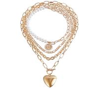 LKingel Collana con ciondolo a forma di cuore in oro multistrato a strati grosso per le donne collana vintage punk hip hop con perline quadrate collana con perline cubane anni '80 e '90 collana di