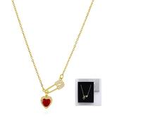 LKingel Collana girocollo da donna con spilla da balia in oro alla moda con ciondolo a forma di cuore con zirconia cubica colorata con scatola con ciondoli per rifugiati per adolescenti gioielli