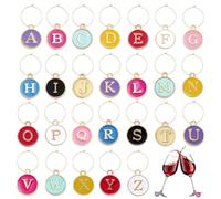 LKJAUOZ 26 Pezzi Segnabicchieri Marcatori di Ciondoli per Bicchieri di Vino,26 Lettere colorate a tema,Segna calici da vino,Calici Charms per Calici,Decorazioni per Feste Degustazione di Vini