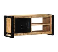 LKJephalotrop Mobile TV in legno massiccio di mango, 80 x 30 x 35 cm | Mobile basso compatto in legno di mango grezzo e ferro per soggiorno e camera da letto con 1 anta e 2 scomparti.