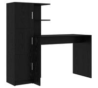 LKJephalotrop Scrivania in 2 pezzi con piano alto nero effetto rovere | Pratica combinazione per lo studio con molto spazio di archiviazione, 3 ante e ripiani aperti per un lavoro ordinato.