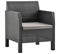 LKJephalotrop Sedia da patio in finto rattan antracite con cuscino | Dispone di braccioli ergonomici e di un cuscino resistente ai raggi UV, che misura 63 x 65 x 76 cm per balconi esterni.