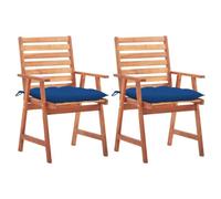 LKJephalotrop Set di 2 sedie da giardino in legno con cuscino, per balcone | Robusto legno di acacia con cuscino blu reale per ore piacevoli in giardino, sulla veranda o sulla terrazza.