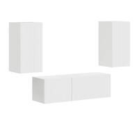 LKJephalotrop Set di 4 mobili da parete per TV, bianco lucido | Mensola sospesa salvaspazio, combinazione con ante a ribalta a 90 gradi, per soggiorno e camera da letto