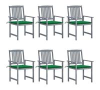 LKJephalotrop Set di 6 sedie da giardino con cuscino, in legno di acacia | Comode sedie con braccioli per balcone e veranda con cuscini verdi in robusto legno duro verniciato.