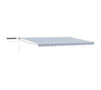 LKJephalotrop Tenda da sole elettrica estensibile, 5 x 3 m, blu e bianco, con telecomando e manovella, per terrazza e piscina, in alluminio, con braccio articolato e pannello solare