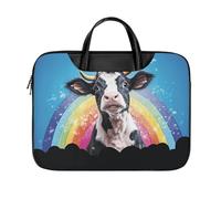 LKJTRF A Cow Sitting on a Rainbow Borsa a tracolla per computer portatile da 17 pollici impermeabile portatile borsa messenger per donne uomini, stile