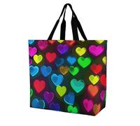 LKJTRF Borsa tote da donna con cuori arcobaleno borsa a tracolla riutilizzabile borsa della spesa per shopping, viaggi, lavoro