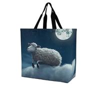 LKJTRF Borsa tote da donna con pecora che vola sopra la luna, borsa a tracolla casual riutilizzabile per shopping, viaggi, lavoro, 40 x 40 x 16 cm, stile