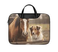 LKJTRF Collie Dog And Horse Together Borsa a tracolla per computer portatile da 17 pollici impermeabile portatile borsa messenger per donne uomini, stile