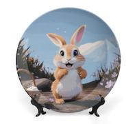 LKJTRF Piatti decorativi in ceramica da 25,4 cm, in porcellana con motivo a forma di coniglio, con espositore fatto a mano, ornamento in ceramica per casa, cucina, camera da letto, ornamenti