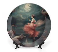 LKJTRF Piatti decorativi in ceramica da 25,4 cm, motivo: una notte di miracoli e magia, piatti decorativi in porcellana Bone China con espositore, fatti a mano, ornamento in ceramica per casa, cucina