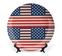 LKJTRF Piatti decorativi in ceramica da 7 pollici con bandiere americane Piatti decorativi in porcellana Bone China con espositore Ornamento in ceramica fatto a mano per casa cucina camera da letto