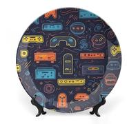 LKJTRF Piatti decorativi in ceramica da 7 pollici Gioco Video Gaming Pattern Bone China Piatti decorativi con espositore Ornamento in ceramica fatto a mano per la casa Cucina Camera da letto Ornamenti