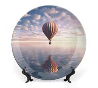 LKJTRF Piatti decorativi in ceramica da 8 pollici con mongolfiera sopra l'osso di mare piatti decorativi in porcellana con espositore ornamento in ceramica fatto a mano per casa cucina camera da letto