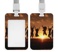 LKJTRF Porta badge con scritta "People Jump Into The Air", con cordino, impermeabile, porta carte d'identità, per lavoro, ufficio, insegnante, infermiera, stile 1