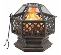 LKJVFCPW Braciere in acciaio con parascintille e attizzatoio, 62 x 54 x 56 | Design rustico, per giardino e terrazza, coperchio a griglia sicuro
