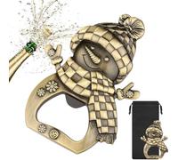 LKKCHER Apribottiglie a forma di pupazzo di neve, regalo festivo per uomini, donne, papà, apribottiglie festivo, accessorio da bar in bronzo con borsa