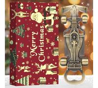 LKKCHER Apribottiglie di birra a forma di macchina da corsa, regalo di Natale per uomini, papà, marito, auto da corsa per appassionati di corse, bronzo con confezione natalizia e biglietto di Natale