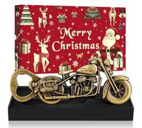 LKKCHER Apribottiglie di birra a forma di motocicletta, regalo di Natale per uomini, papà, marito, motociclista in bronzo, con confezione natalizia e biglietto di Natale