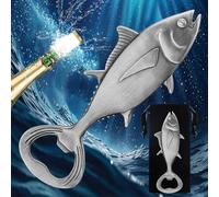 LKKCHER Regalo per pescatori, apribottiglie per tonno, pesce, idea regalo per pescatori, regalo per la festa del papà, regalo di compleanno per pescatori, papà e nonno, argento