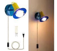 LKLNCXC Lamps da Muro Applique da Parete con Spina, Lampada for Interni a LED Girevole Vintage, Testa Regolabile a 355°, Che Non Richiede l'intervento di Un Elettricista(Blue)