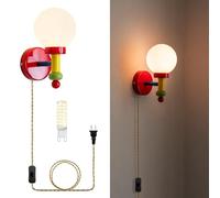 LKLNCXC Lamps da Muro Applique da Parete con Spina, Lampada for Interni a LED Girevole Vintage, Testa Regolabile a 355°, Che Non Richiede l'intervento di Un Elettricista(Red)