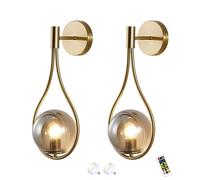 LKLNCXC Lamps da Muro Lampada da Parete Applique Moderna in Metallo Dorato Semplice di metà secolo Lettura con Sfere Rotonde Dorate e globi Grigio Fumo(2 Pack)