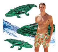 LKNBIF Coccodrillo Gonfiabile, PVC Gonfiabili Acquatici Estivi, Galleggiante da Spiaggia per Piscina, Cavalcabile Alligatore con Maniglie, Forniture per Feste in Mare, per Bambini Adulti, Green