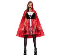 LKOIVNED Cappuccetto Rosso Costume con Mantello con Cappuccio, Vestito Halloween Donna Abito Cappuccetto Rosso Adulto per Halloween Natale Carnevale Cosplay Party Travestimento Fiabesco (L)