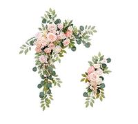 LKPOMI Set di 2 Fiori Ad Arco per Matrimonio, Fiore di Rosa Artificiale, Composizione Floreale per Matrimonio, Cerimonia di Benvenuto, Segno e Sfondo del Ricevimento, Decorazione Floreale(Rosa)