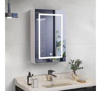 LKPOMI Specchio bagno contenitore con luce 50 x 70 cm Armadietto mobile bagno con specchio e mensola regolabile (bianco, 50 x 70 cm)