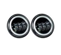 LKRGBXA Faro Motocicletta Svolta Ausiliaria LED Rotonda 4.5 Pollici Moto Anello Halo DRL Impermeabile 30 W 4 1/2(A Black with DRL)