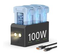 LKTOP Mini hub di ricarica parallelo da 100 W 5/4/3 Pro (4 volte super veloce) per DJI Mini 5/4/3 Series, caricabatterie per droni SKYROVER X1, con modalità di allarme LED di memorizzazione (carica