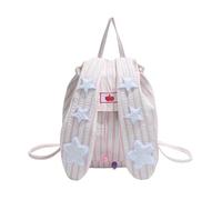 Lkvent lavoro Zaino scolastico a righe con coulisse, applicazioni a stella e orecchie da coniglio, zaino kawaii carino, grande capacità Ritorno a scuola(Roze)