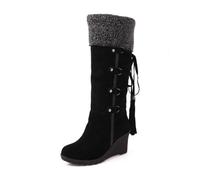 Lkvent Stivali da neve Stivali da neve per le donne Inverno Pelliccia Sintetica Camoscio Punta Rotonda Caldo Chunky Cowgirl Stivali alti al ginocchio Metà Polpaccio, nero, 36 2/3 EU