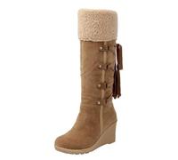 Lkvent Stivali da neve Stivali da neve per le donne Inverno Pelliccia Sintetica Camoscio Punta Rotonda Caldo Chunky Cowgirl Stivali alti al ginocchio Metà Polpaccio, Colore giallo, 39 EU