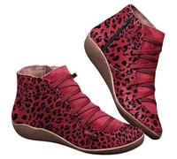 Lkvent stivali Stivali da donna con supporto plantare, comodi stivaletti corti con zeppa alla caviglia, in pelle, impermeabili, slip-on, for autunno e primavera Invernali(Rot,38)