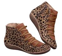 Lkvent stivali Stivali da donna con supporto plantare, comodi stivaletti corti con zeppa alla caviglia, in pelle, impermeabili, slip-on, for autunno e primavera Invernali(Bruin,40)