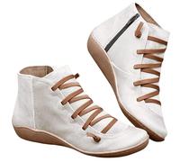 Lkvent stivali Stivali da donna con supporto plantare, comodi stivaletti corti con zeppa alla caviglia, in pelle, impermeabili, slip-on, for autunno e primavera Invernali(Wit,38)
