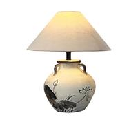 Lkvent Tischlampe Lampade da tavolo in ceramica stile cinese, lampada dipinta a inchiostro bianco, lampada rustica dipinta a mano for soggiorno, ufficio, studio Lampada tavolo