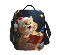 LKVNSWERT Borsa termica per il pranzo per donne e uomini, con simpatico gatto canta, canti natalizi e a prova di perdite, contenitore per il pranzo per lavoro, viaggi all'aperto