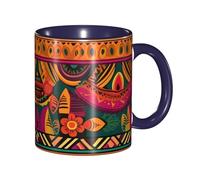 LKVNSWERT Tazza da caffè in porcellana da 325 ml, con manico, arte popolare messicana, boho, tazza da caffè per ufficio e casa, tazza per tè e latte, colorata all'interno in ceramica, per uomini e