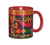 LKVNSWERT Tazza da caffè in porcellana da 325 ml, con manico, arte popolare messicana, boho, tazza da caffè per ufficio e casa, tazza per tè e latte, colorata all'interno in ceramica, per uomini e