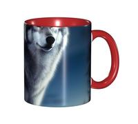 LKVNSWERT Tazza da caffè in porcellana da 325 ml, con manico, lupo sotto la luna, tazza da caffè per ufficio e casa, tazza per caffè, tè e latte, colorata all'interno in ceramica, per uomini e donne