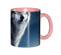 LKVNSWERT Tazza da caffè in porcellana da 325 ml, con manico, lupo sotto la luna, tazza da caffè per ufficio e casa, tazza per caffè, tè e latte, colorata all'interno in ceramica, per uomini e donne