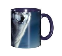 LKVNSWERT Tazza da caffè in porcellana da 325 ml, con manico, lupo sotto la luna, tazza da caffè per ufficio e casa, tazza per caffè, tè e latte, colorata all'interno in ceramica, per uomini e donne