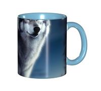 LKVNSWERT Tazza da caffè in porcellana da 325 ml, con manico, lupo sotto la luna, tazza da caffè per ufficio e casa, tazza per caffè, tè e latte, colorata all'interno in ceramica, per uomini e donne